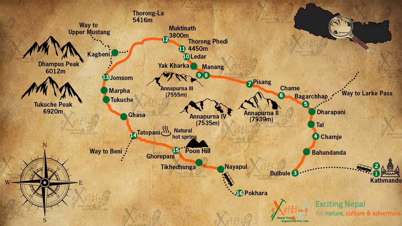 Zelfgenoegzaamheid Zonsverduistering Verschillende goederen Annapurna Circuit Trekking Map | Day by Day Trekking Routes Guide
